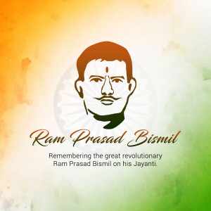 Portrait of Ram Prasad Bismil with Indian flag background