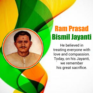Portrait of Ram Prasad Bismil with Indian flag background