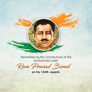 Portrait of Ram Prasad Bismil with Indian flag colors