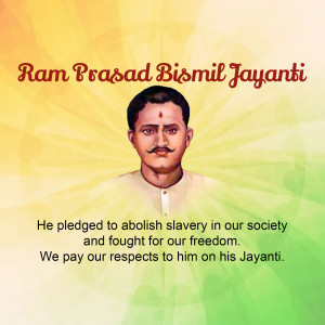 Portrait of Ram Prasad Bismil with text commemorating his birth anniversary