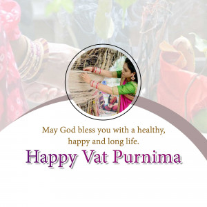 Vat Purnima celebration image with a woman weaving and festive text