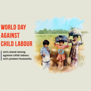 Illustration depicting children working in a field, promoting awareness for World Day Against Child Labour.