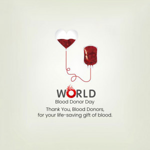 Illustration of a blood drop forming a heart shape with the text 'World Blood Donor Day'