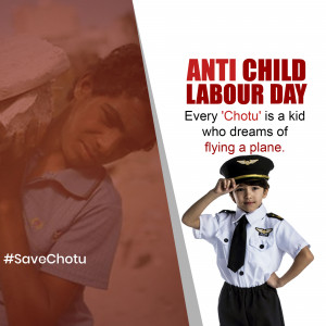 Image depicting the contrast between a child working and a child pursuing a dream, promoting Anti Child Labour Day.