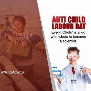 Image depicting the contrast between child labor and a child pursuing education and science.
