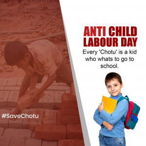 Image depicting the contrast between child labor and a child going to school, promoting Anti Child Labour Day.