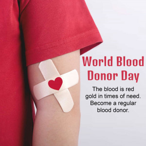 Arm with bandage and heart symbol for World Blood Donor Day