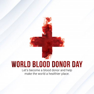 World Blood Donor Day poster with a red cross and text