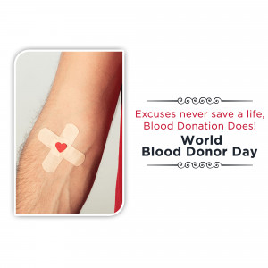 Arm with bandage and World Blood Donor Day message