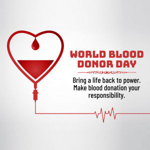 World Blood Donor Day poster with a heart and blood drop illustration.