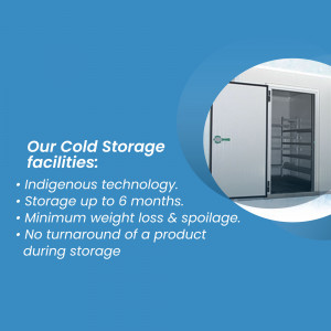 Image of a cold storage facility with text highlighting its features.