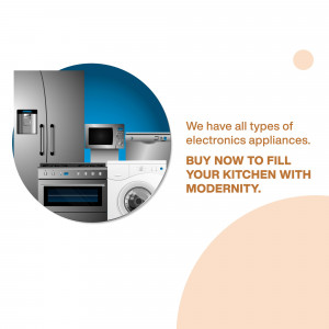 Image of a modern kitchen with a refrigerator, microwave, oven, and washing machine.