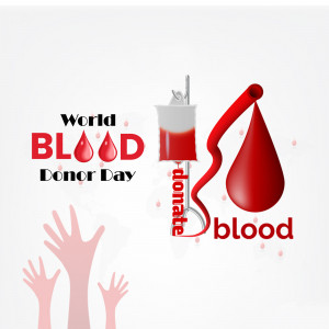 World Blood Donor Day illustration with blood drops and hands