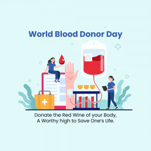 Illustration promoting World Blood Donor Day with people and a blood bag.