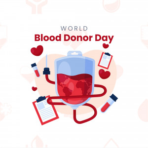 Illustration for World Blood Donor Day featuring a blood bag with a world map inside.