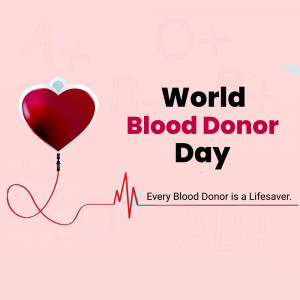 Image promoting World Blood Donor Day with a heart and blood drop illustration.