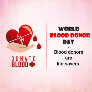 Image promoting World Blood Donor Day with a heart and hand graphic.