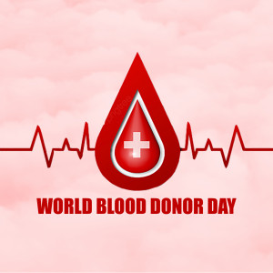 World Blood Donor Day graphic with a blood drop and heartbeat line