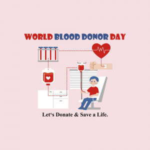 Illustration depicting blood donation process with a heart and a donor.