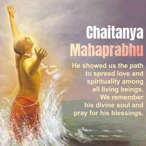 Image of Chaitanya Mahaprabhu with text about his teachings.