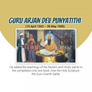 Image depicting Guru Arjan Dev's martyrdom and a tribute to his teachings.