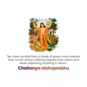 Image of Chaitanya Mahaprabhu with a quote about humility and tolerance.