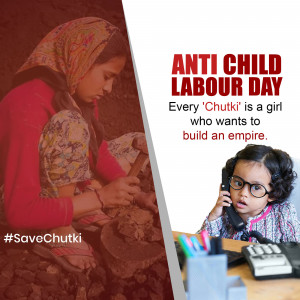 Image depicting a contrast between a child working and a child with opportunities, promoting Anti Child Labour Day.
