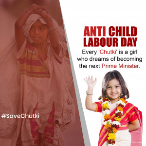 Image depicting a contrast between a child laborer and a child with opportunities, promoting Anti Child Labour Day.