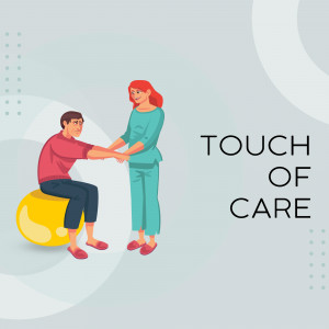 Illustration of a couple connecting hands, symbolizing care and support.