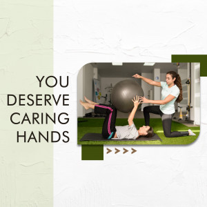 Physical therapist assisting a patient with an exercise using a fitness ball.