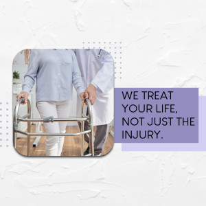 Doctor assisting a patient with a walker, emphasizing holistic care.