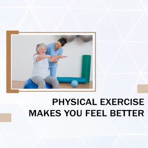 A healthcare worker assisting a senior woman with physical exercise.