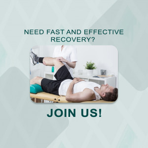 Physical therapist assisting a male patient with leg exercises.