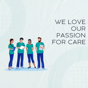 Illustration of a diverse healthcare team showing passion for patient care.