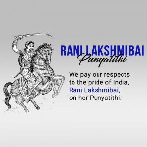 Image depicting Rani Lakshmibai on horseback with text commemorating her Punyatithi.