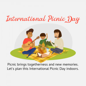 Illustration of a family enjoying a picnic with music and food.