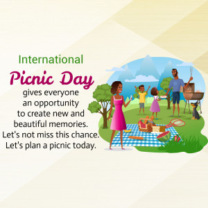 Illustration of a family enjoying a picnic in a park for International Picnic Day.