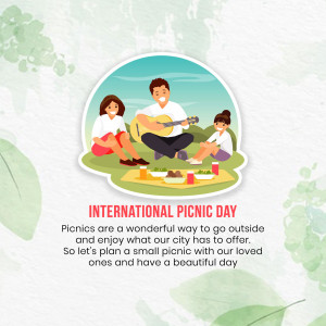 Illustration of a family enjoying a picnic with text 'International Picnic Day'