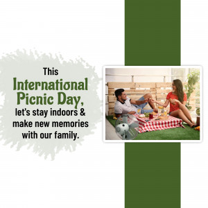 Image promoting International Picnic Day with a couple enjoying a picnic indoors.