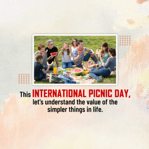 A group of friends and family enjoying a picnic in a park with watermelon and drinks.