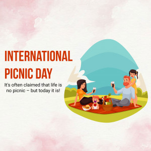 Illustration of a family enjoying a picnic with the text 'International Picnic Day'