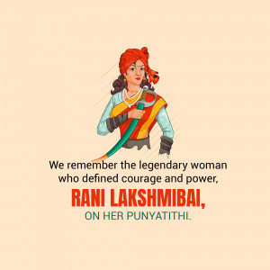 Illustration of Rani Lakshmibai with text commemorating her Punyathithi
