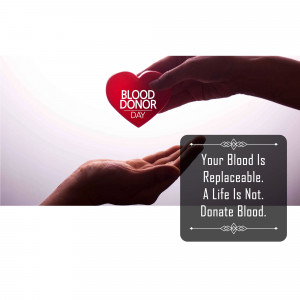 Hands holding a red heart with text promoting blood donation