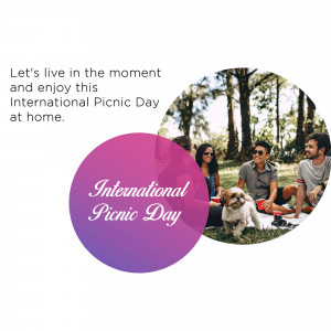 Group of friends enjoying a picnic with a dog on International Picnic Day