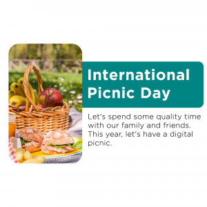 Image promoting International Picnic Day with a picnic basket and text.