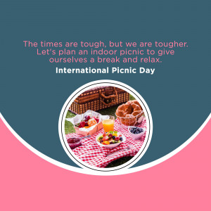 Image promoting International Picnic Day with an indoor picnic setup.