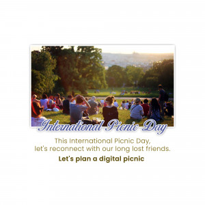 People enjoying a picnic in a park with text 'International Picnic Day'