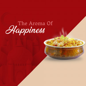 A delicious serving of Biryani in a traditional pot with a background of Indian architecture.