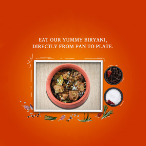Close-up of a bowl of biryani with spices and ingredients around it.