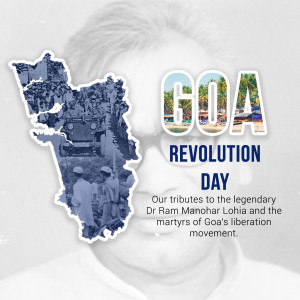 Image commemorating Goa Revolution Day with a map of Goa and tribute to Dr. Ram Manohar Lohia